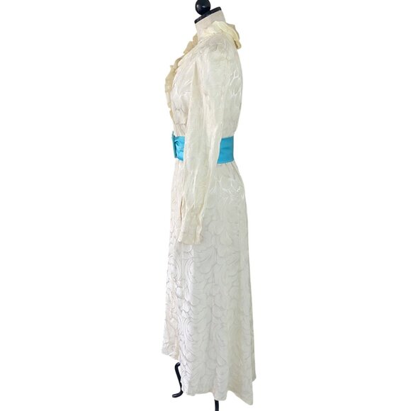 Lucie Ann Beverly Hills Vintage Womens Dressing Robe Size Medium Cream Pockets - Picture 2 of 13